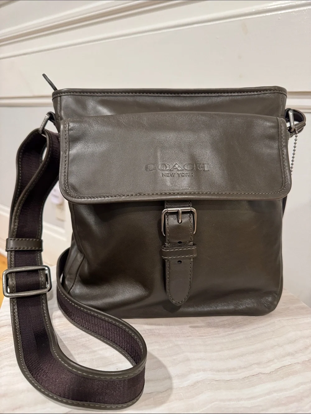 Coach Bag Messenger Dark Olive Green Leather Crossbody Bag